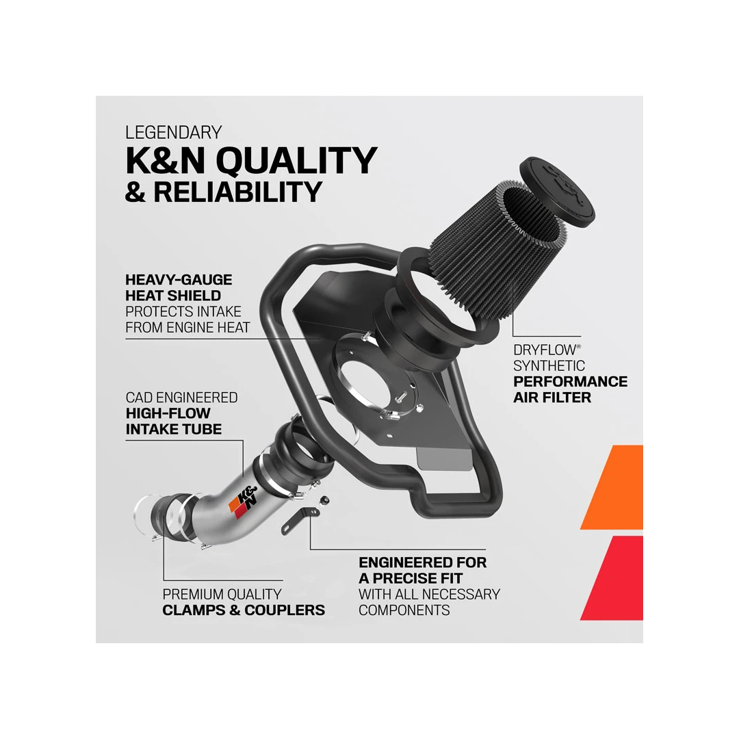 K&N Cold Air intake - Dryflow, Roto-mold Tube For 2017+ 6.2L Charger/Challenger