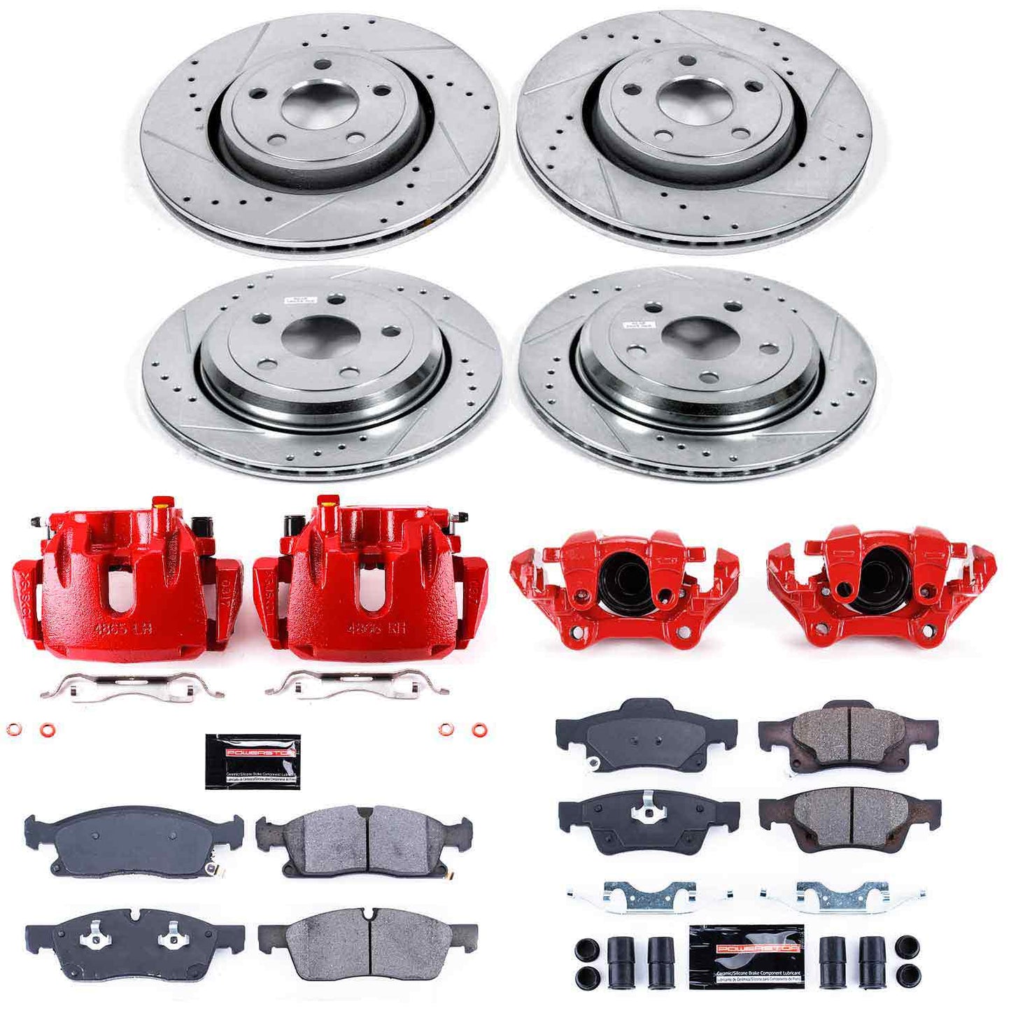 PowerStop Z23 Evolution Sport Front & Rear Brake Upgrade Kit With Powder Coated Calipers For 5.7/3.6 Grand Cherokee