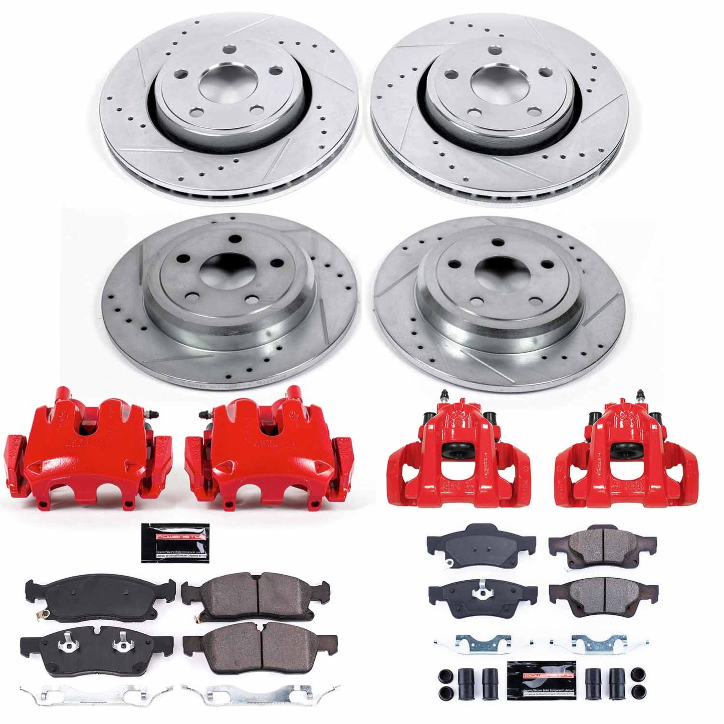 PowerStop Z23 Evolution Sport Front & Rear Brake Upgrade Kit With Powder Coated Calipers For 5.7/3.6/3.0 Grand Cherokee